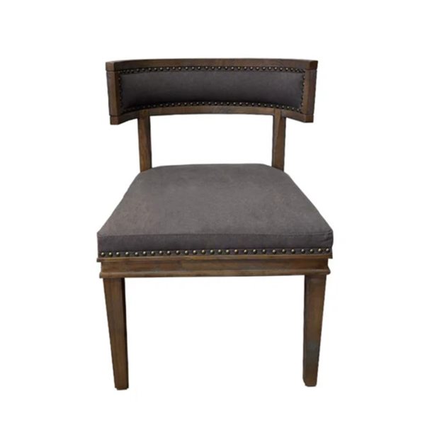 Chaise d'appoint de salle à manger Roman de Plata Import en tissu gris avec têtes de clous