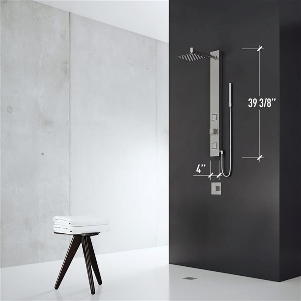 VIGO Orchid&nbsp;39 x&nbsp;4-in W&nbsp;2-Jet High-Pressure Shower Panel System with Square Fixed Rain Shower Head - Stainless Steel