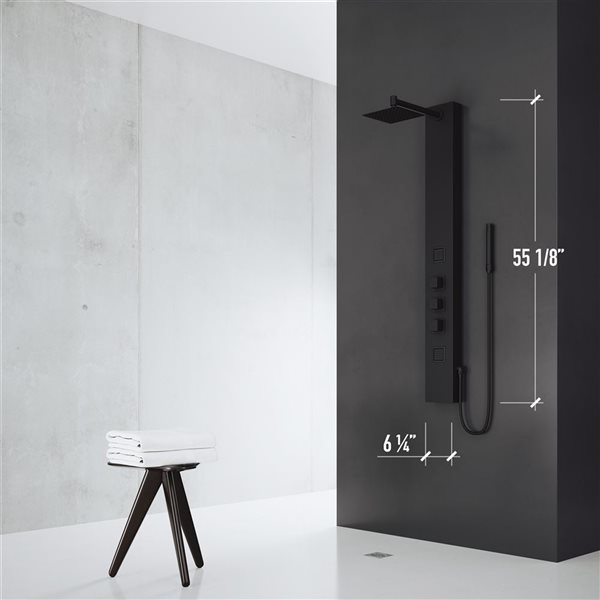 VIGO Rector&nbsp;55-in H x&nbsp;6-in W&nbsp;2-Jet High-Pressure Shower Panel System w/ Square Fixed Rain Shower Head - Matte Black