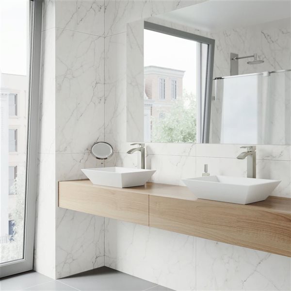 VIGO Vinca 18-in x 14-in x 5-in White Modern Matte Stone Rectangular Vessel Bathroom Sink