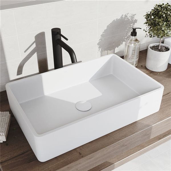 VIGO Matte White Vessel Bathroom Sink Pop-Up Drain and Mounting Ring