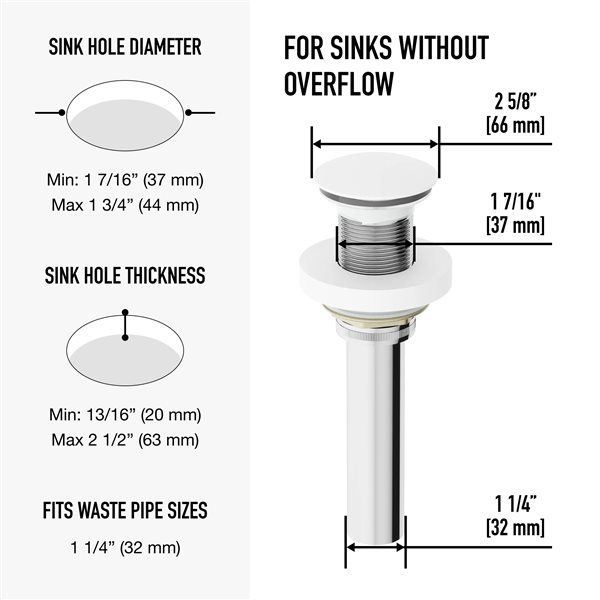 VIGO&nbsp;1.75-in W Vessel Bathroom Sink Pop-Up Drain and Mounting Ring - Matte White
