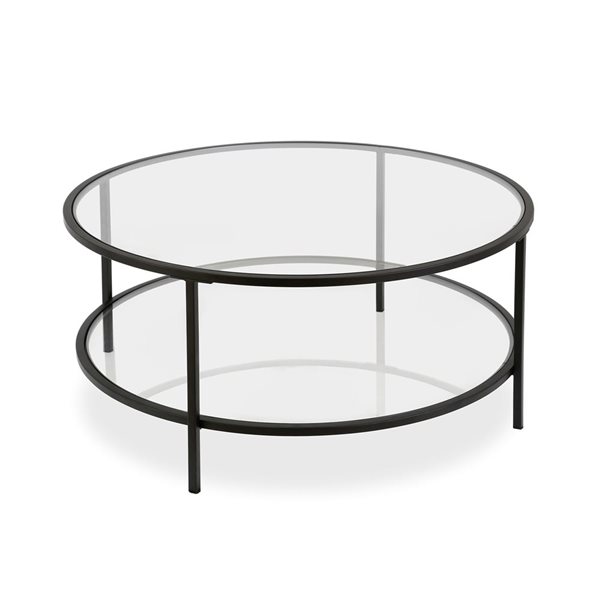 Table basse ronde Sivil de Hailey Home noir avec surface en verre