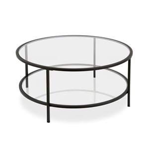 Hailey Home Sivil Black Round Glass Coffee Table