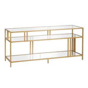 Hailey Home Cortland Brass TV Stand for TVs up to 60-in w/ Glass Shelves