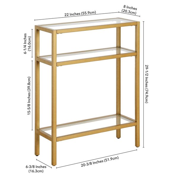 Hailey Home Sivil 22 W x 29.5-in H 3-Tier Brass Metal Modern Console Table w/ Glass Shelves