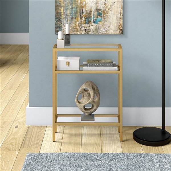 Hailey Home Sivil 22 W x 29.5-in H 3-Tier Brass Metal Modern Console Table w/ Glass Shelves