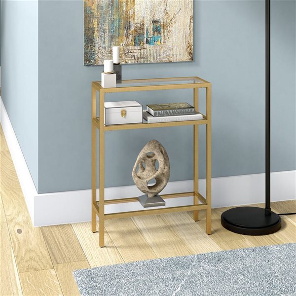 Hailey Home Sivil 22 W x 29.5-in H 3-Tier Brass Metal Modern Console Table w/ Glass Shelves