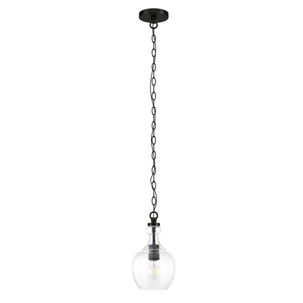 Luminaire suspendu Verona Hailey Home 7 po l. noir avec abat-jour en verre transparent