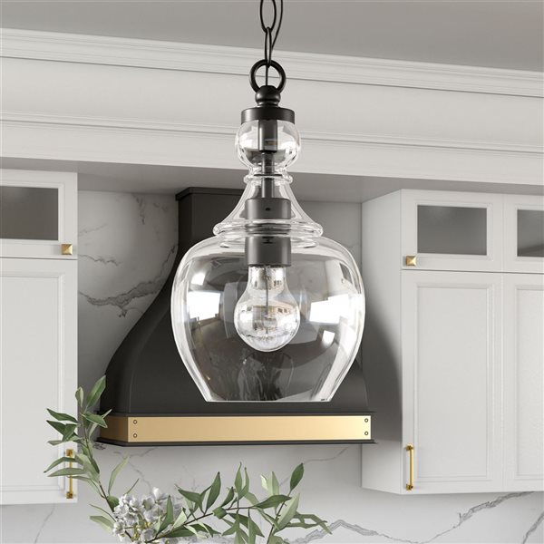 Hailey Home Verona 7-in W Black Pendant Ceiling Light w/ Clear Glass Shade