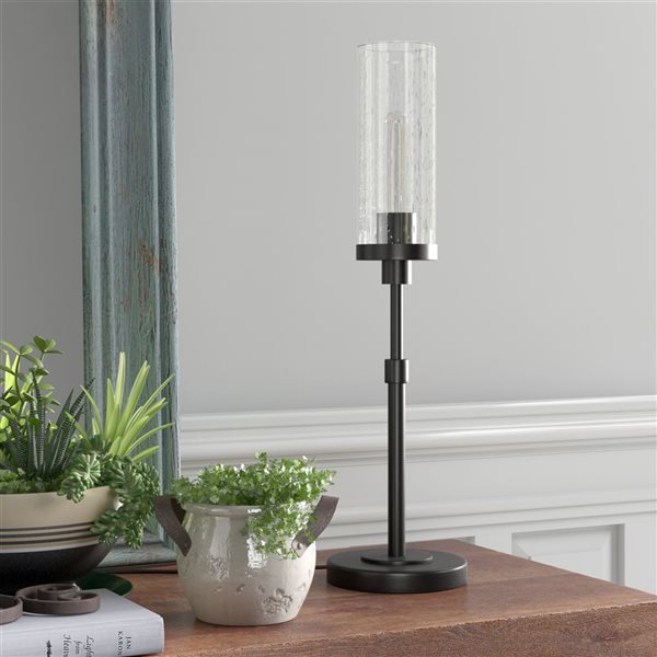 Hailey Home Frieda 26.68-in H Blackened Bronze Table Lamp with Glass Shade