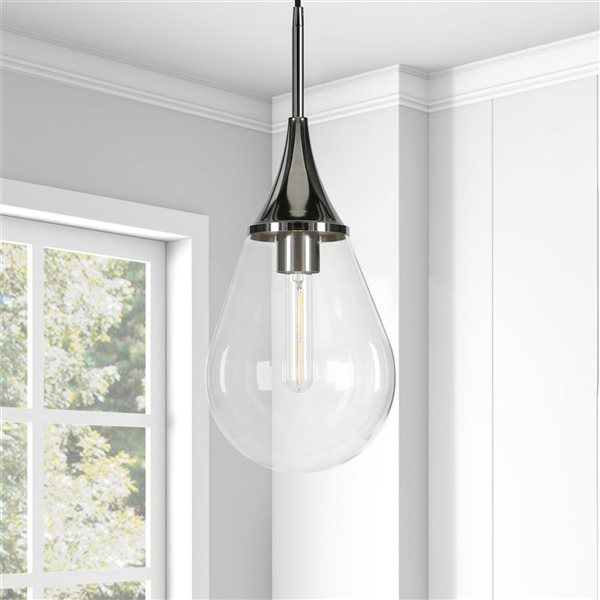 Hailey Home Ambrose 7.6-in W Polished Nickel Pendant Ceiling Light w/ Glass Shade