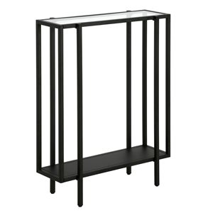 Hailey Home Vireo 22-in W Blackened Bronze Metal Mid-Century Console Table w/ Metal Shelf and Glass Top