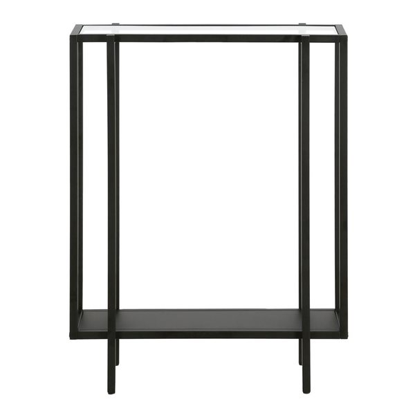 Hailey Home Vireo 22-in W Blackened Bronze Metal Mid-Century Console Table w/ Metal Shelf and Glass Top