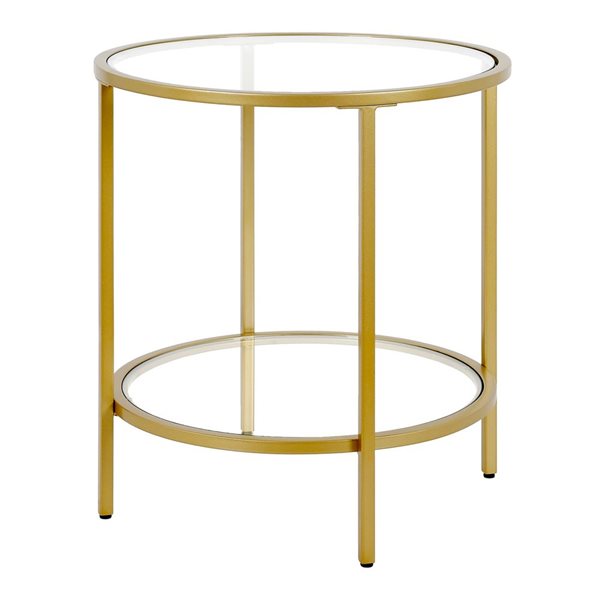 Table d'appoint ronde Sivil de Hailey Home laiton avec surface et tablette en verre