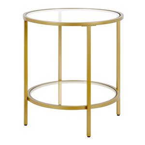 Table d'appoint ronde Sivil de Hailey Home laiton avec surface et tablette en verre