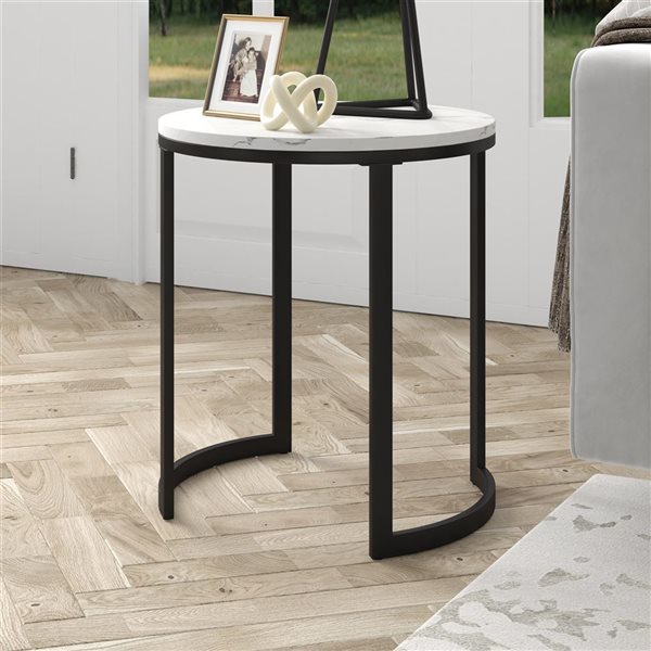 Hailey Home Mitera Black Faux Marble Round End Table