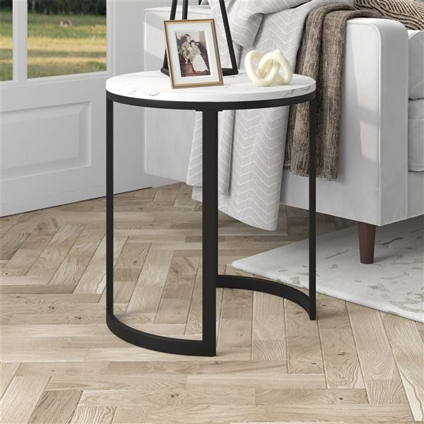 Hailey Home Mitera Black Faux Marble Round End Table