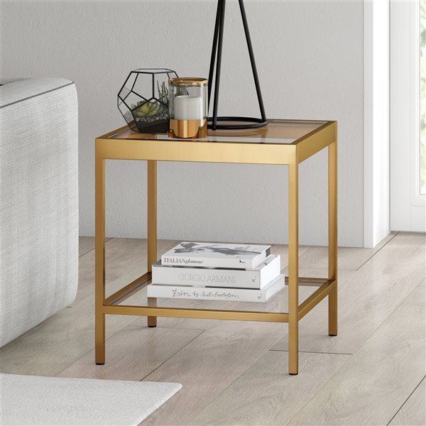 Hailey Home Alexis Brass Glass Square End Table