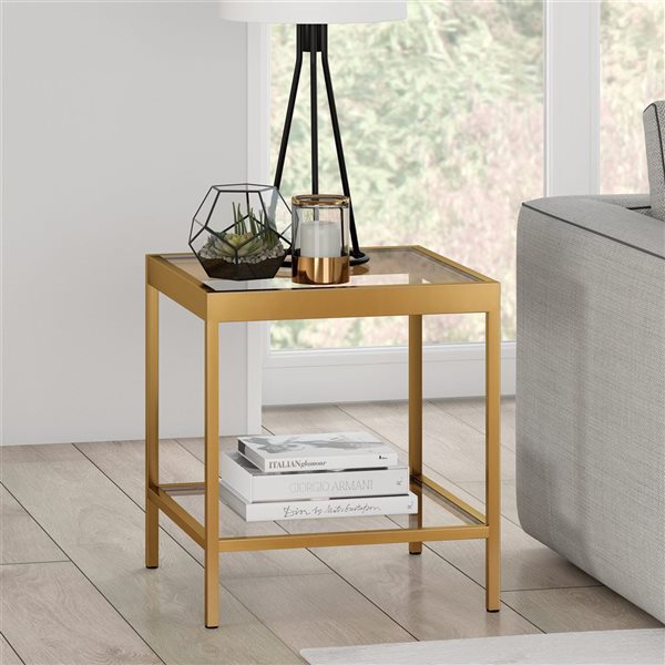 Hailey Home Alexis Brass Glass Square End Table