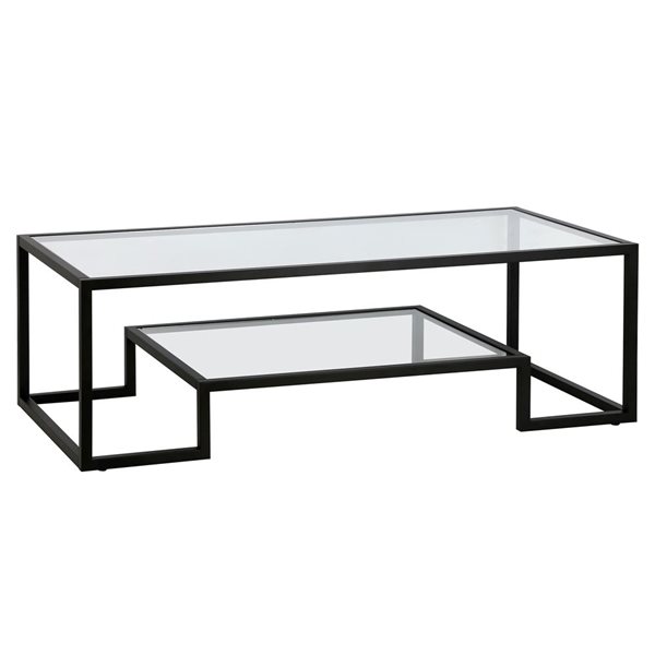 Table basse Athena de Hailey Home grand format noir avec surface en verre