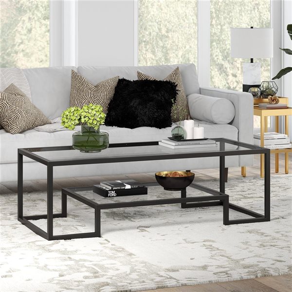 Table basse Athena de Hailey Home grand format noir avec surface en verre