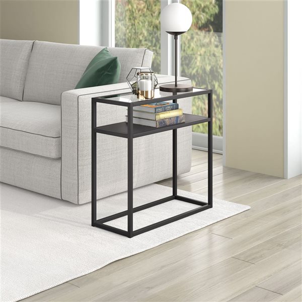 Hailey Home Ada Black Glass Rectangular End Table
