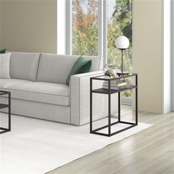 Hailey Home Ada Black Glass Rectangular End Table