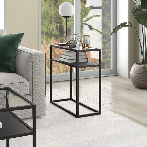 Hailey Home Ada Black Glass Rectangular End Table