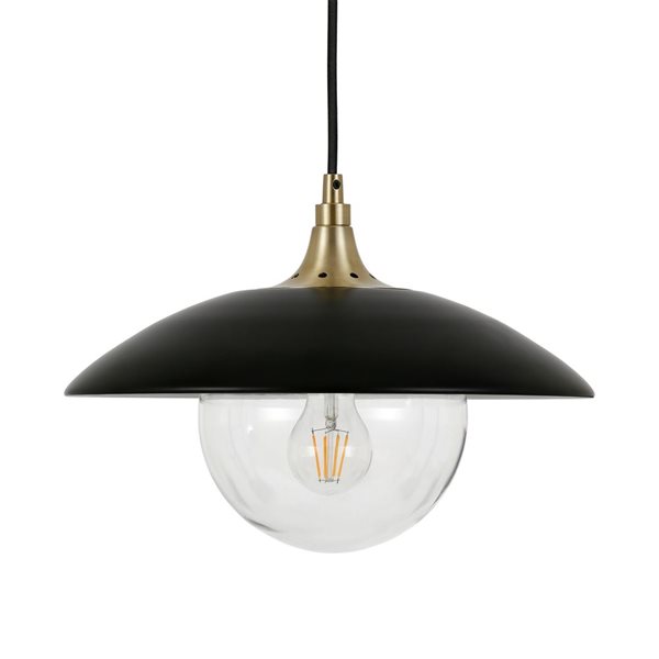 Hailey Home Alvia 14.5-in W Black and Brass Pendant Ceiling Light w/ Clear Glass Shade