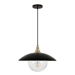 Luminaire suspendu Alvia Hailey Home 14,5 po l. noir et laiton avec abat-jour en verre transparent