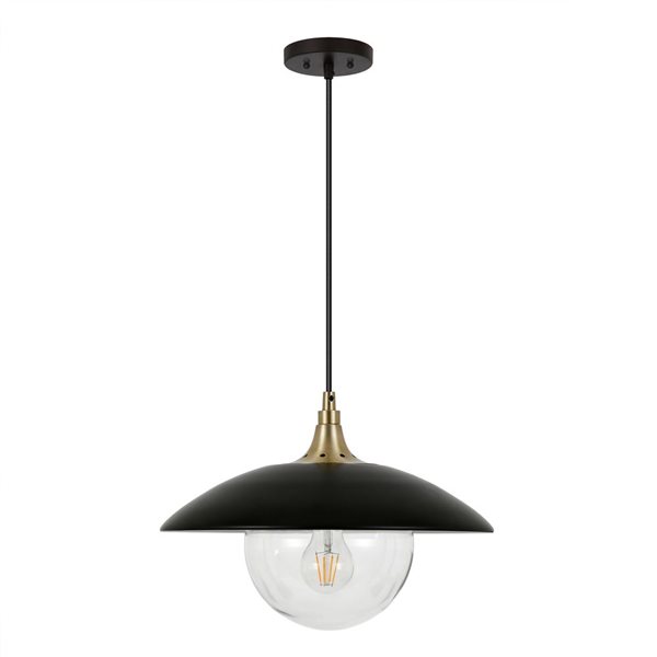 Hailey Home Alvia 14.5-in W Black and Brass Pendant Ceiling Light w/ Clear Glass Shade