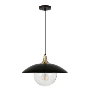 Hailey Home Alvia 14.5-in W Black and Brass Pendant Ceiling Light w/ Clear Glass Shade