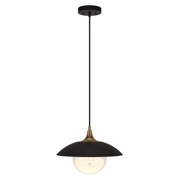 Hailey Home Alvia 14.5-in W Black and Brass Pendant Ceiling Light w/ Clear Glass Shade