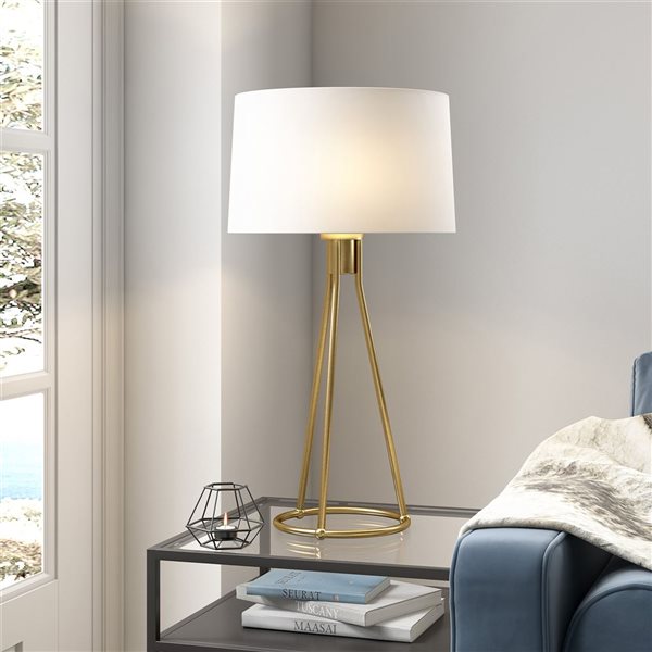 Hailey Home Nova 28-in H Brass Metal Table Lamp with White Fabric Shade