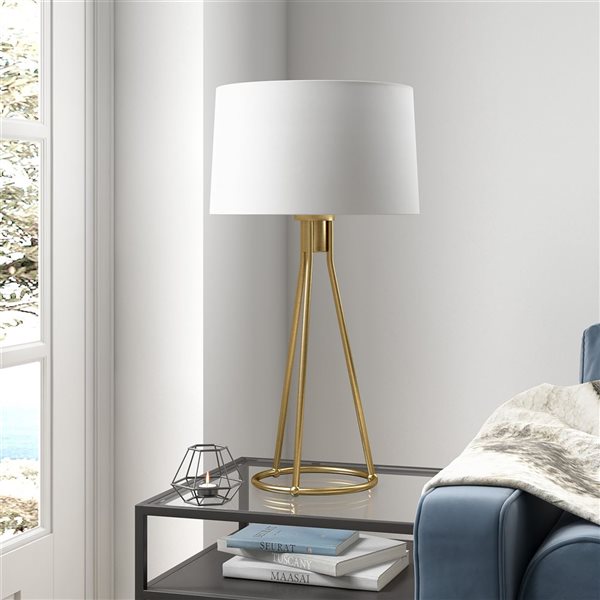 Hailey Home Nova 28-in H Brass Metal Table Lamp with White Fabric Shade