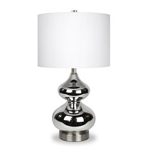 Lampe de table Katrina de Hailey Home 21,25 po h. verre nickel poli et métal nickel satiné avec abat-jour en tissu blanc