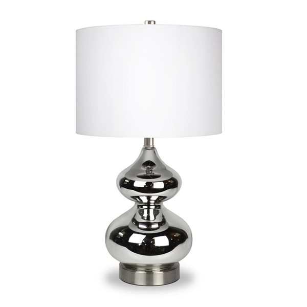 Hailey Home Katrina 23.5-in H Polished Nickel Glass/Satin Nickel Metal Table Lamp with White Fabric Shade