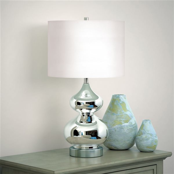 Hailey Home Katrina 23.5-in H Polished Nickel Glass/Satin Nickel Metal Table Lamp with White Fabric Shade