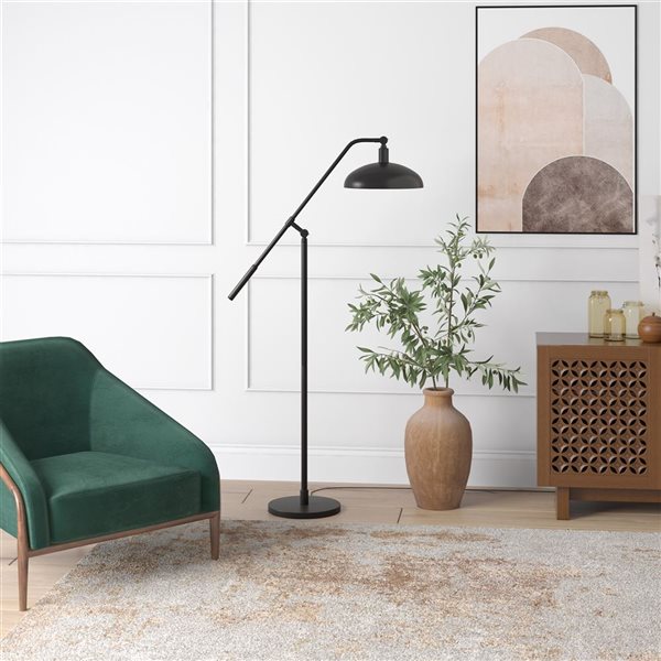 Hailey Home Devon 62-in H Black Boom Arm Floor Lamp w/ Metal Shade