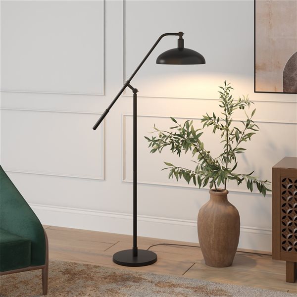 Hailey Home Devon 62-in H Black Boom Arm Floor Lamp w/ Metal Shade