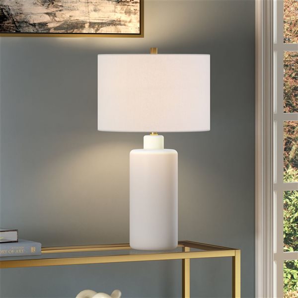 Hailey Home Carlina 25-in H Matte White Ceramic Table Lamp with Fabric Shade