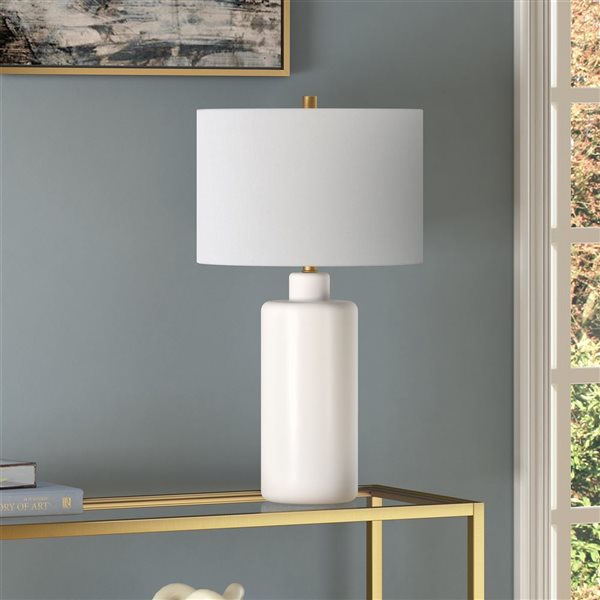 Hailey Home Carlina 25-in H Matte White Ceramic Table Lamp with Fabric Shade