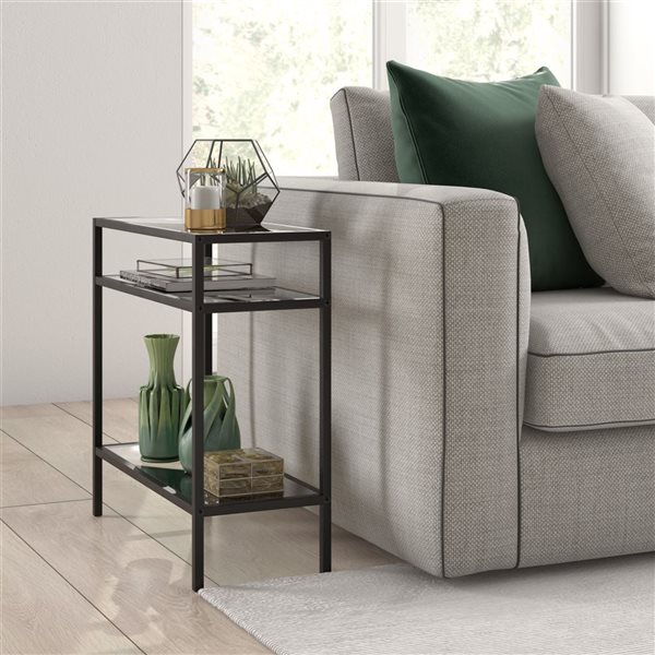 Hailey Home Sivil Black Glass Rectangular End Table