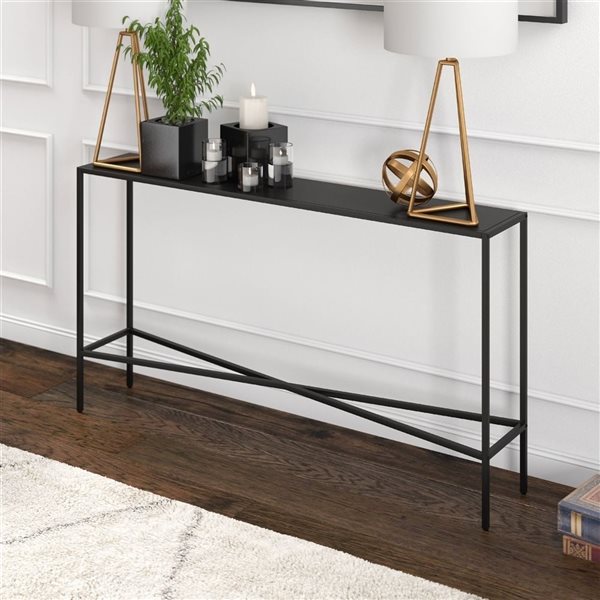 Hailey Home Henley 55 W x 30-in H Blackened Bronze Metal Industrial Console Table w/ Glass Top