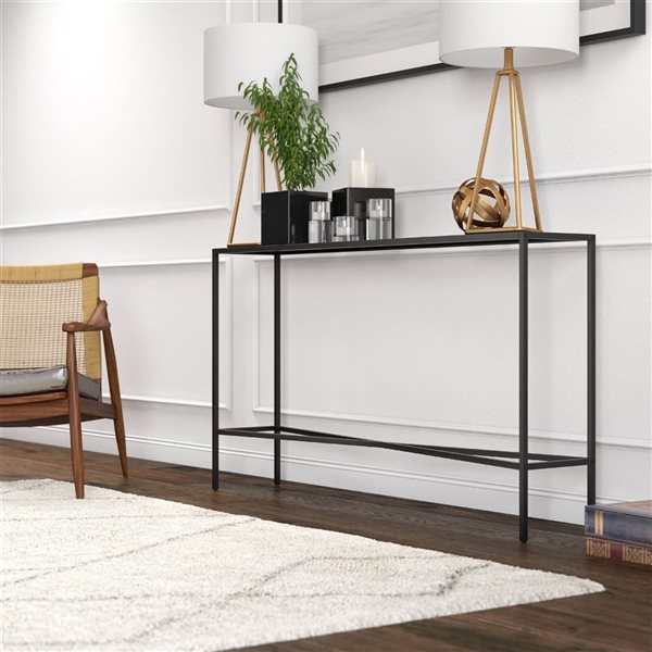 Hailey Home Henley 55 W x 30-in H Blackened Bronze Metal Industrial Console Table w/ Glass Top