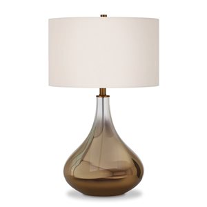 Lampe de table Mirabella de Hailey Home 25,5 po h. verre ambré et métal fini laiton avec abat-jour en tissu blanc