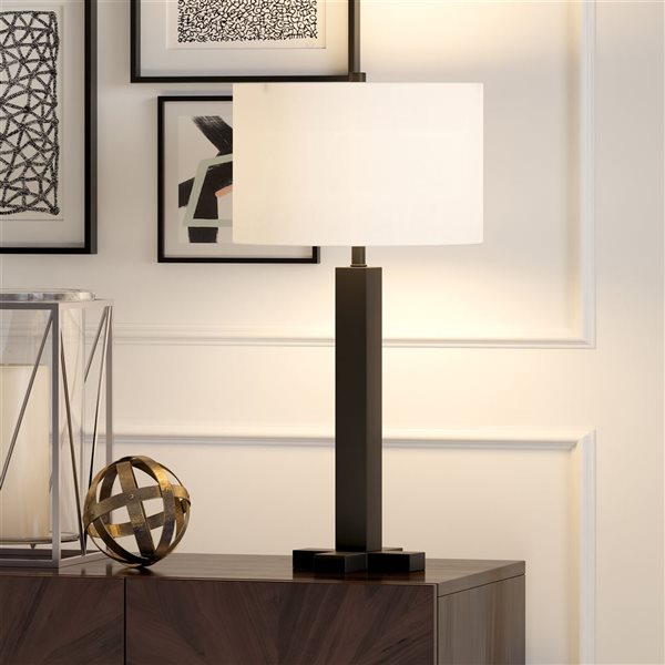 Hailey Home Dunand 27.25-in H Blackened Bronze Metal Table Lamp with White Fabric Shade