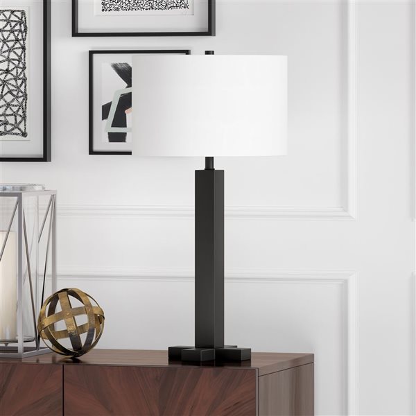 Hailey Home Dunand 27.25-in H Blackened Bronze Metal Table Lamp with White Fabric Shade