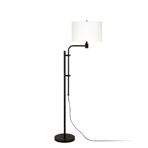 Hailey Home Polly 71-in H Black Height-Adjustable Floor Lamp w/ White Fabric Shade